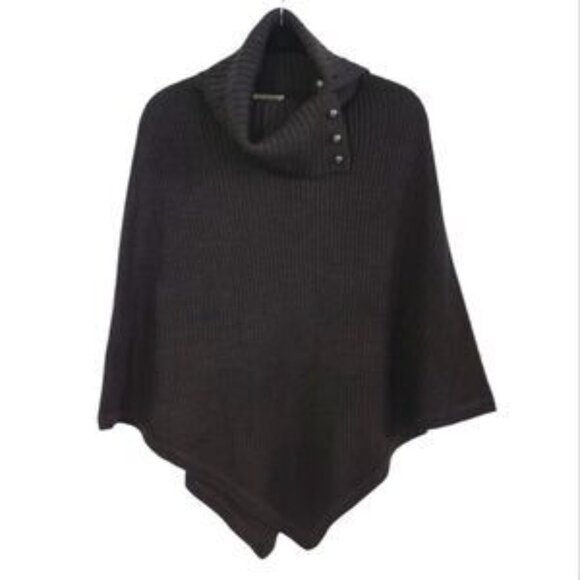 MICHAEL Michael Kors Women's Wide-Rib Button Turtleneck Poncho Black NWT - Picture 1 of 13